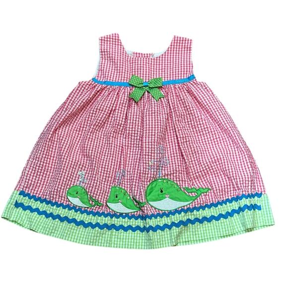 Rare Editions Whale Dress 24 Months Pink Gingham Seersucker Summer Baby Outfit - Picture 1 of 8